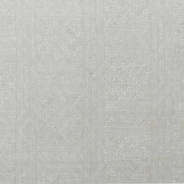 Pale sage-grey Ostuni Canvas with fine woven vertical panels and geometric bands