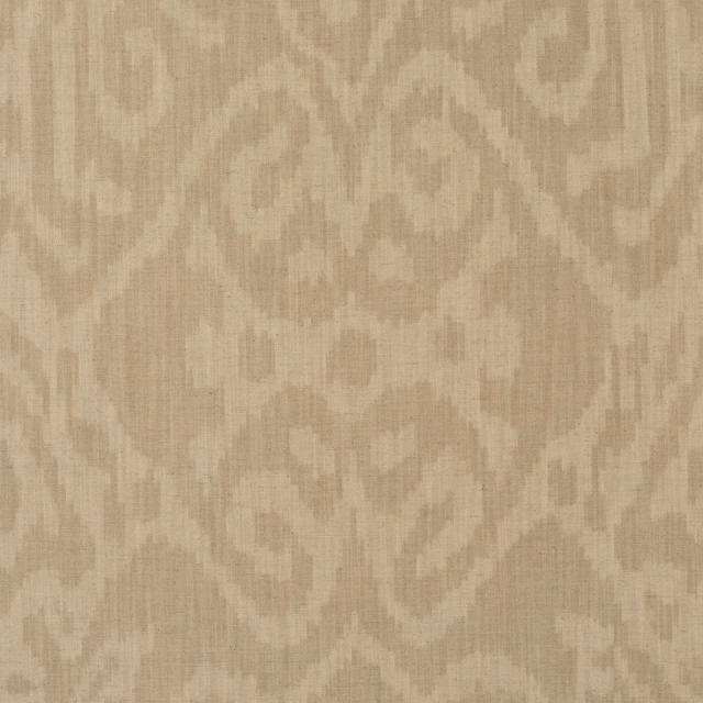 Muted stone taupe ikat cotton with softly blurred motifs and fine vertical grain