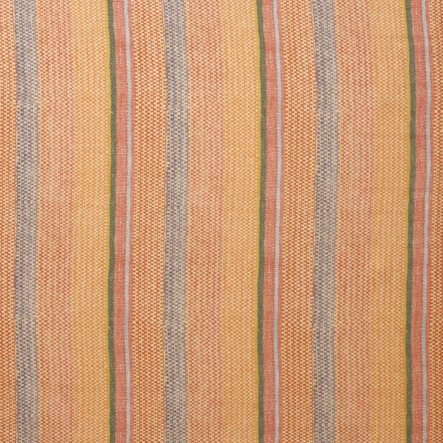 Peach, terracotta, sage and blue vertical stripes in a tight woven texture