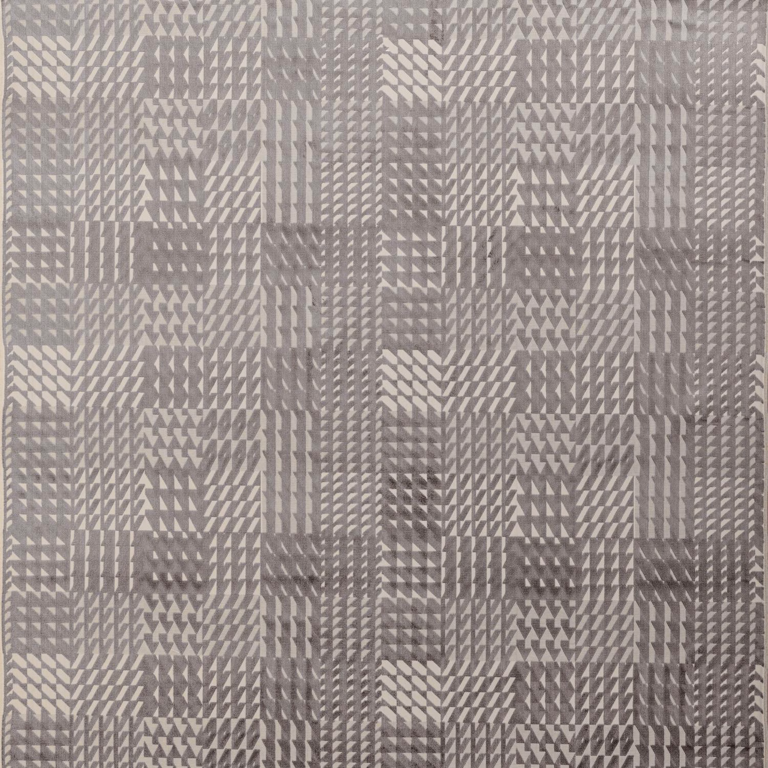 Smoky grey velvet with tonal chevrons, arrowheads and broken geometric blocks