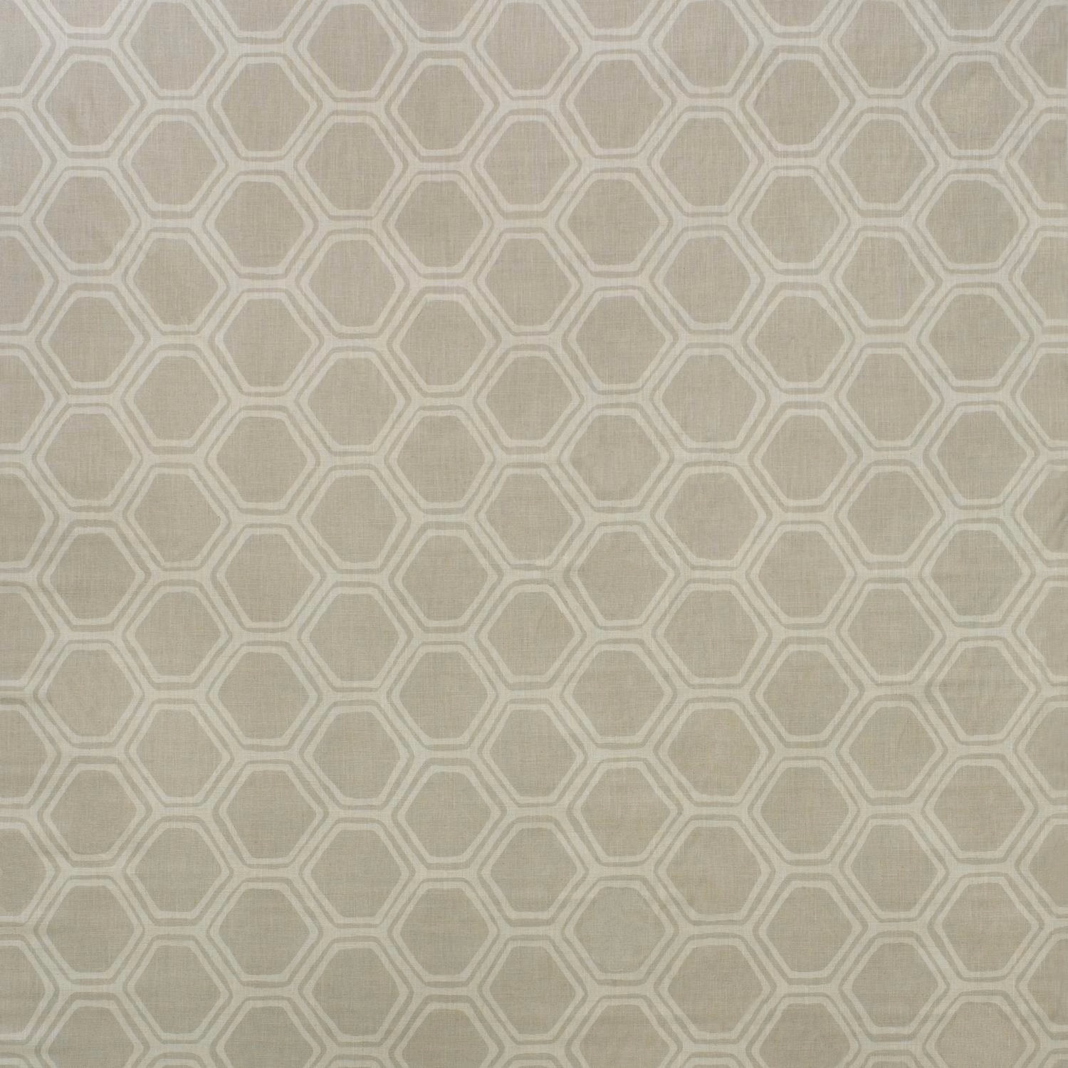 Pale taupe woven fabric with a cream interlocking hexagonal lattice