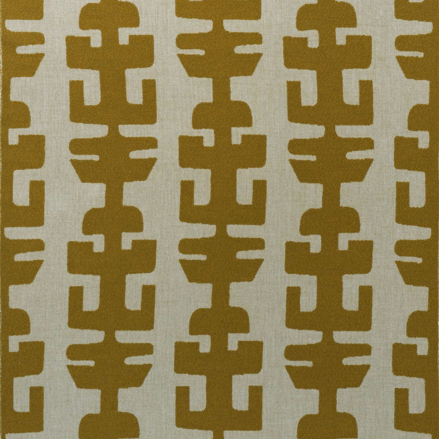 Muted olive geometric motifs on a warm cream textured woven fabric