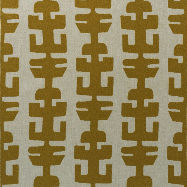Muted olive geometric motifs on a warm cream textured woven fabric