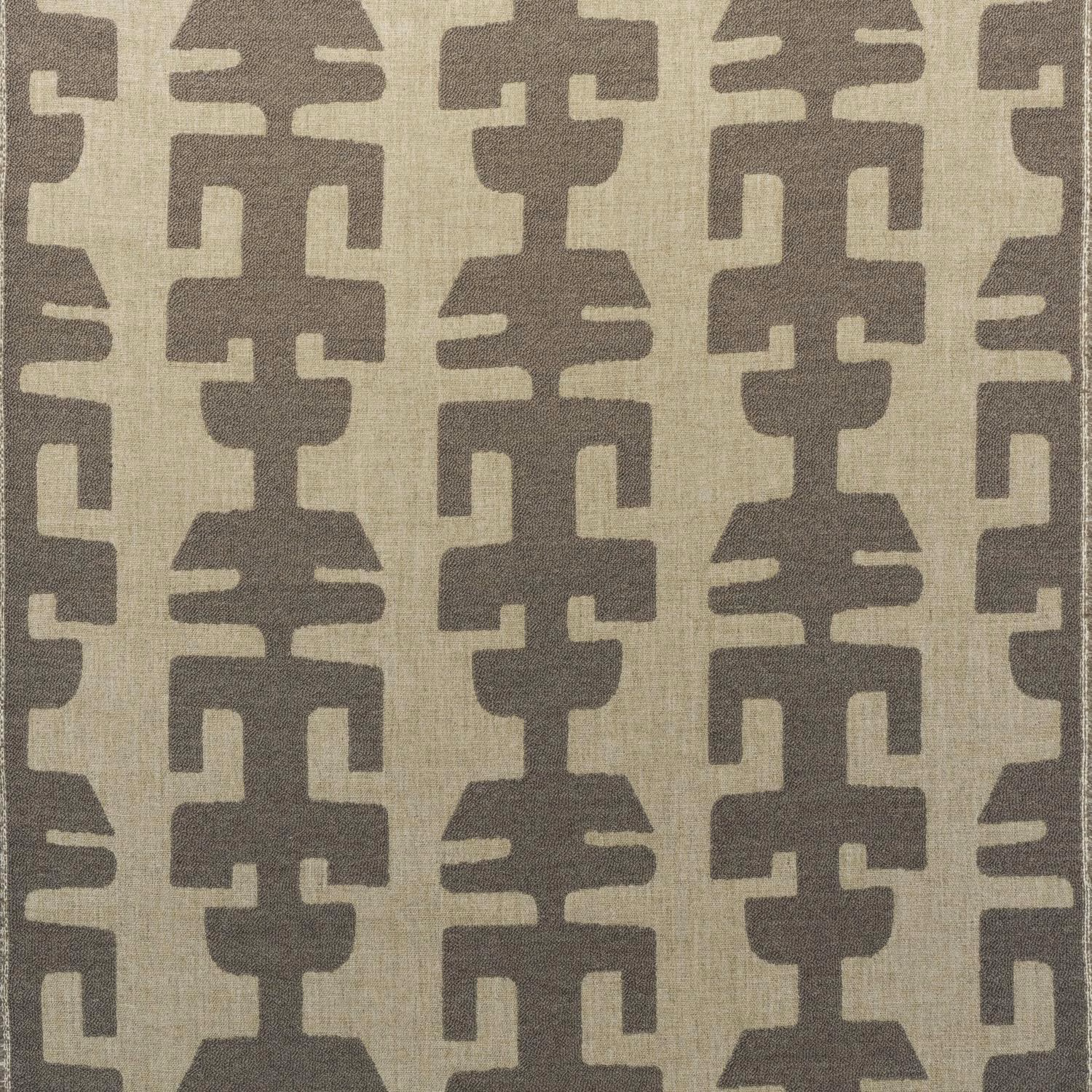 Muted taupe geometric motifs on a beige woven fabric ground