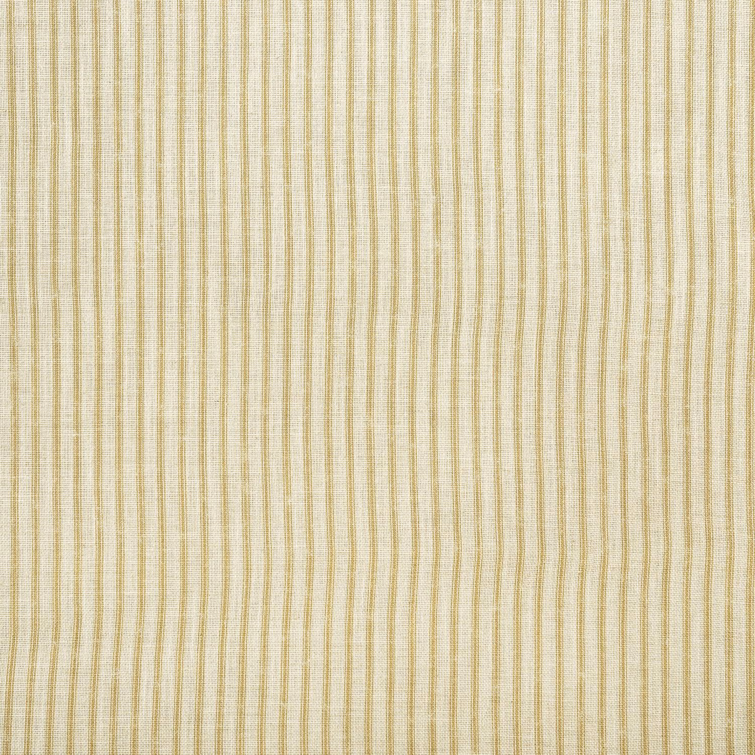 Cream woven fabric with fine irregular honey-gold vertical stripes and tactile texture