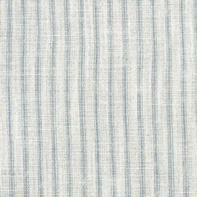 Pale sky-blue woven fabric with fine broken vertical blue-grey stripes