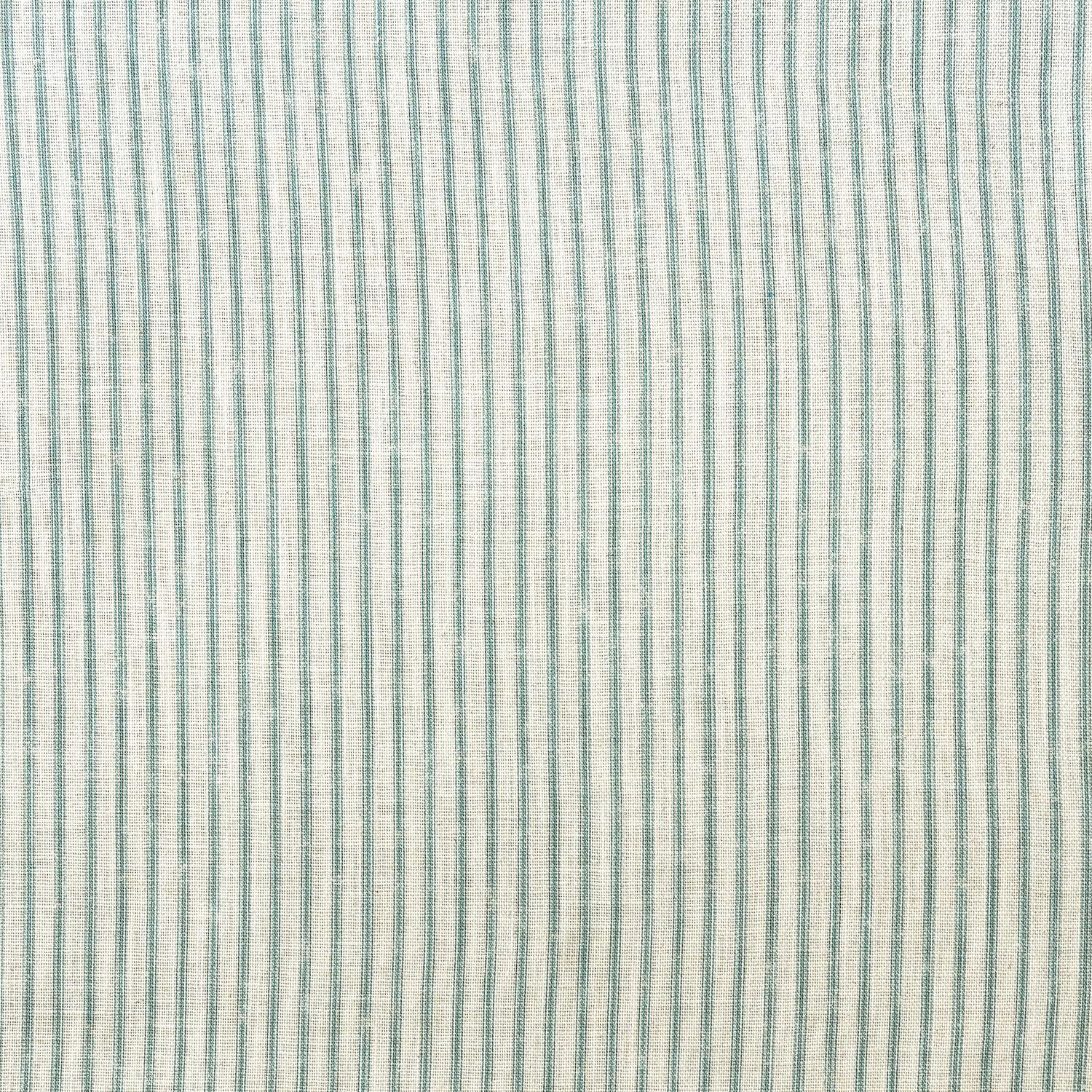Pale turquoise fabric with narrow irregular vertical stripes and a fine woven texture