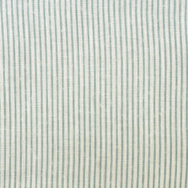 Pale turquoise fabric with narrow irregular vertical stripes and a fine woven texture