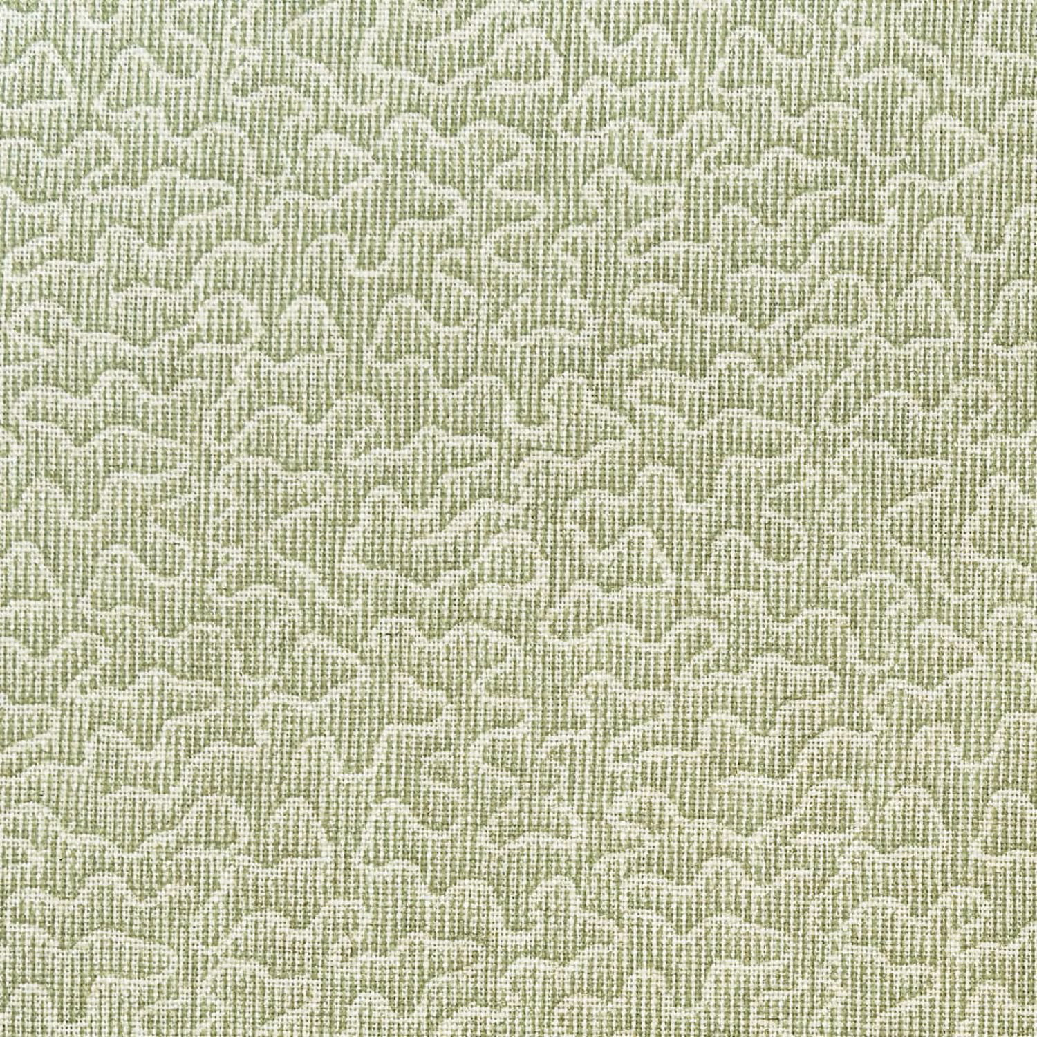 Pale fennel-green textile with ivory looped lines over a fine woven ground