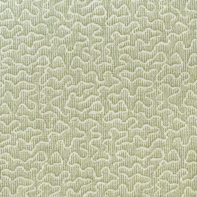 Pale fennel-green textile with ivory looped lines over a fine woven ground