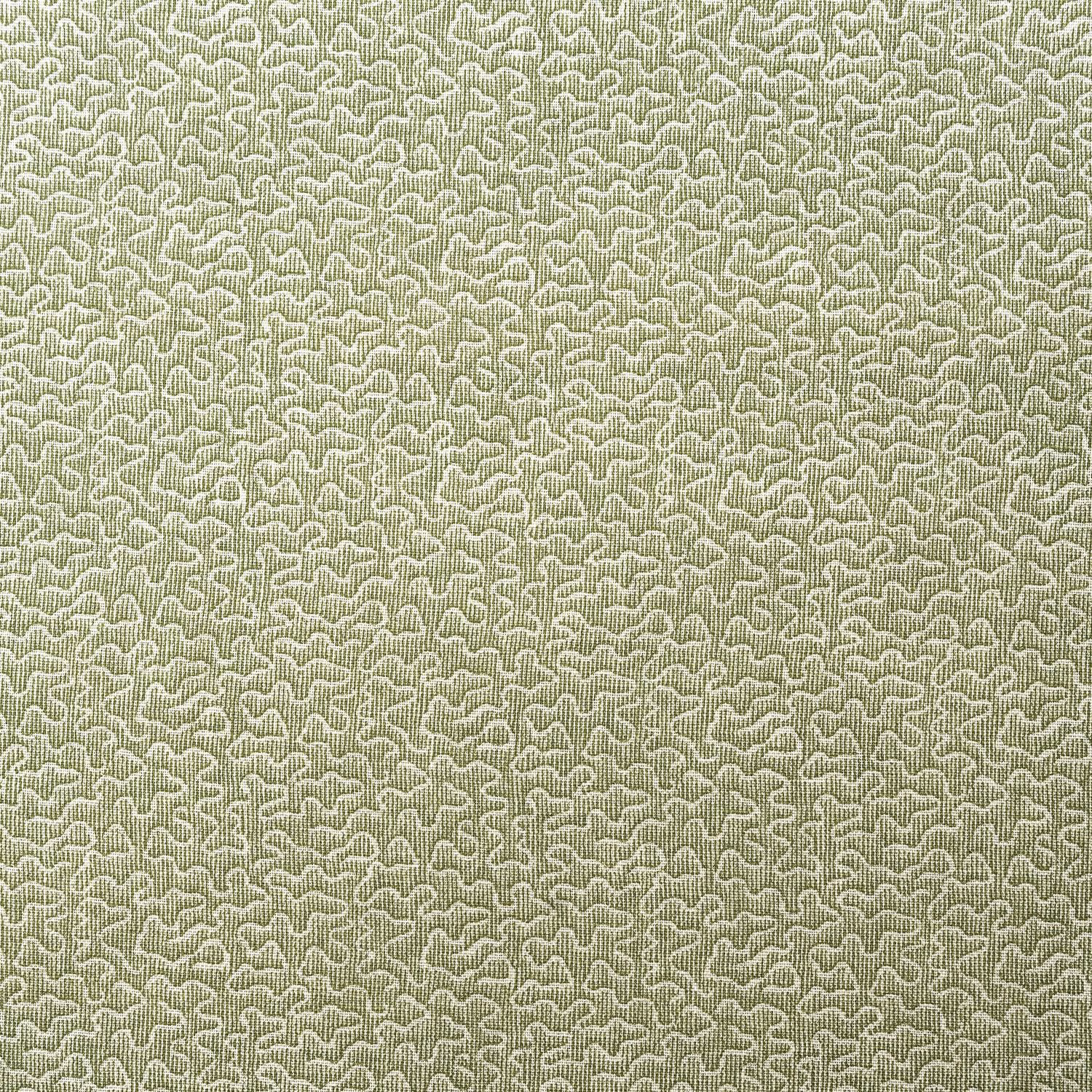 Sage-olive fabric with a dense pale looping leaf pattern and tactile woven texture