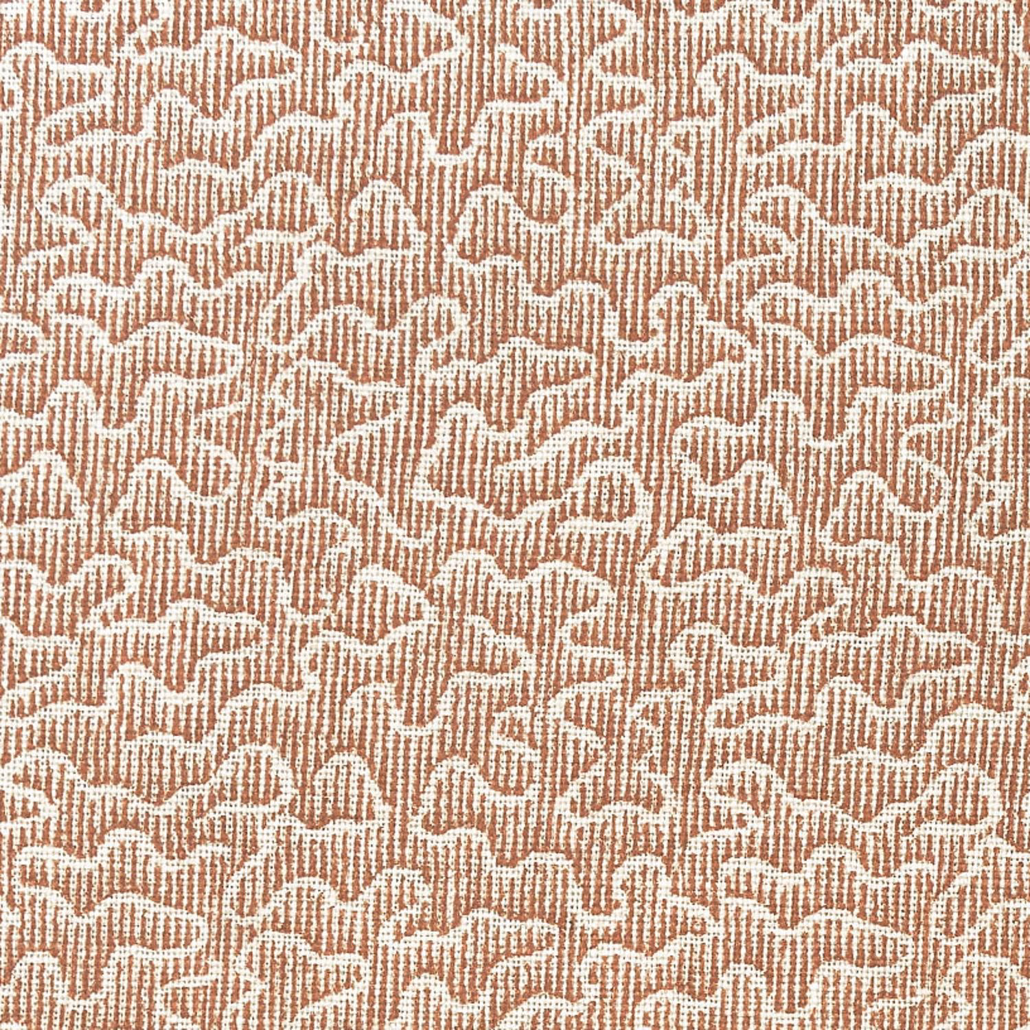 Warm orange ribbed fabric with dense cream abstract squiggle pattern
