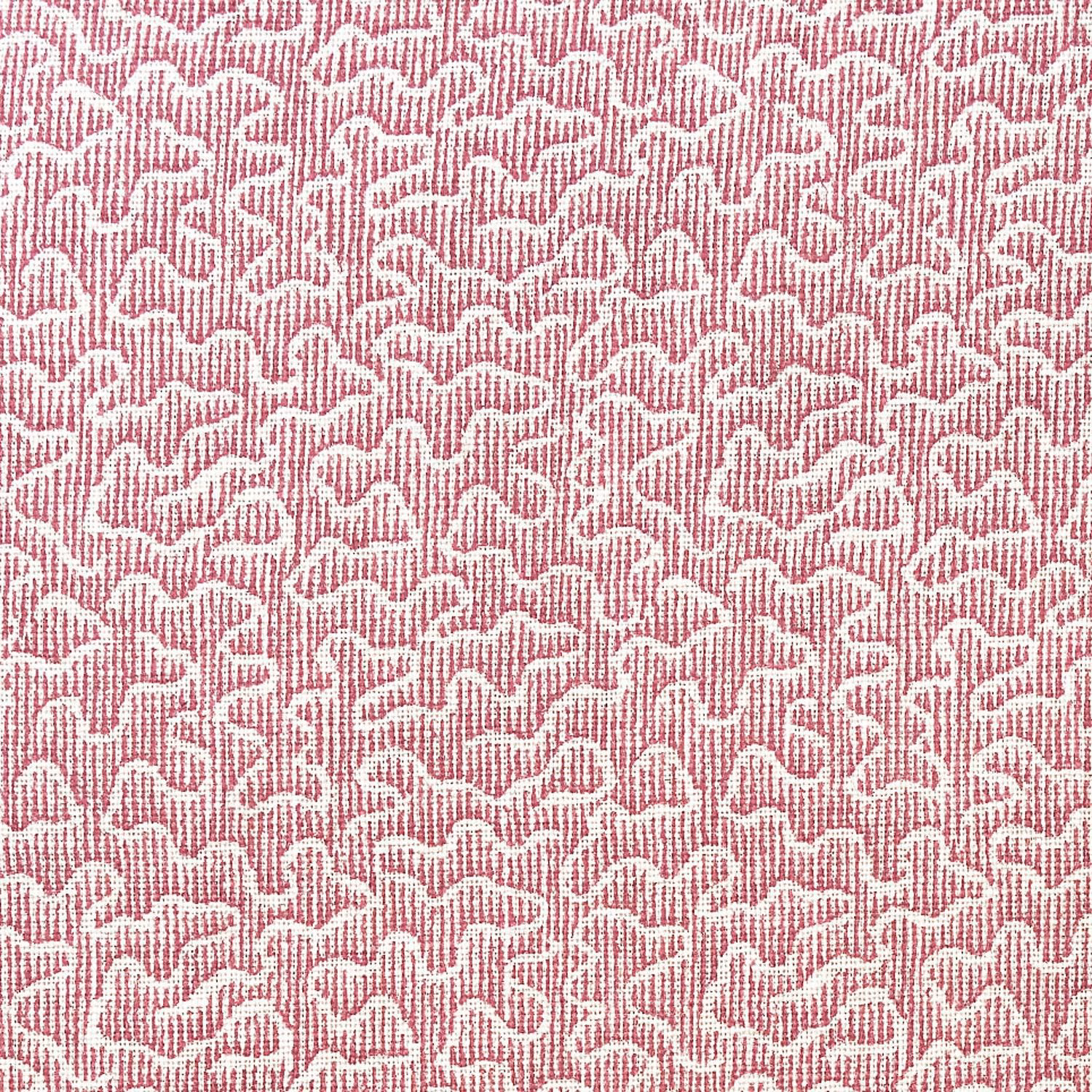 Dusty pink woven ground with dense ivory meandering motifs and tactile ribbed texture