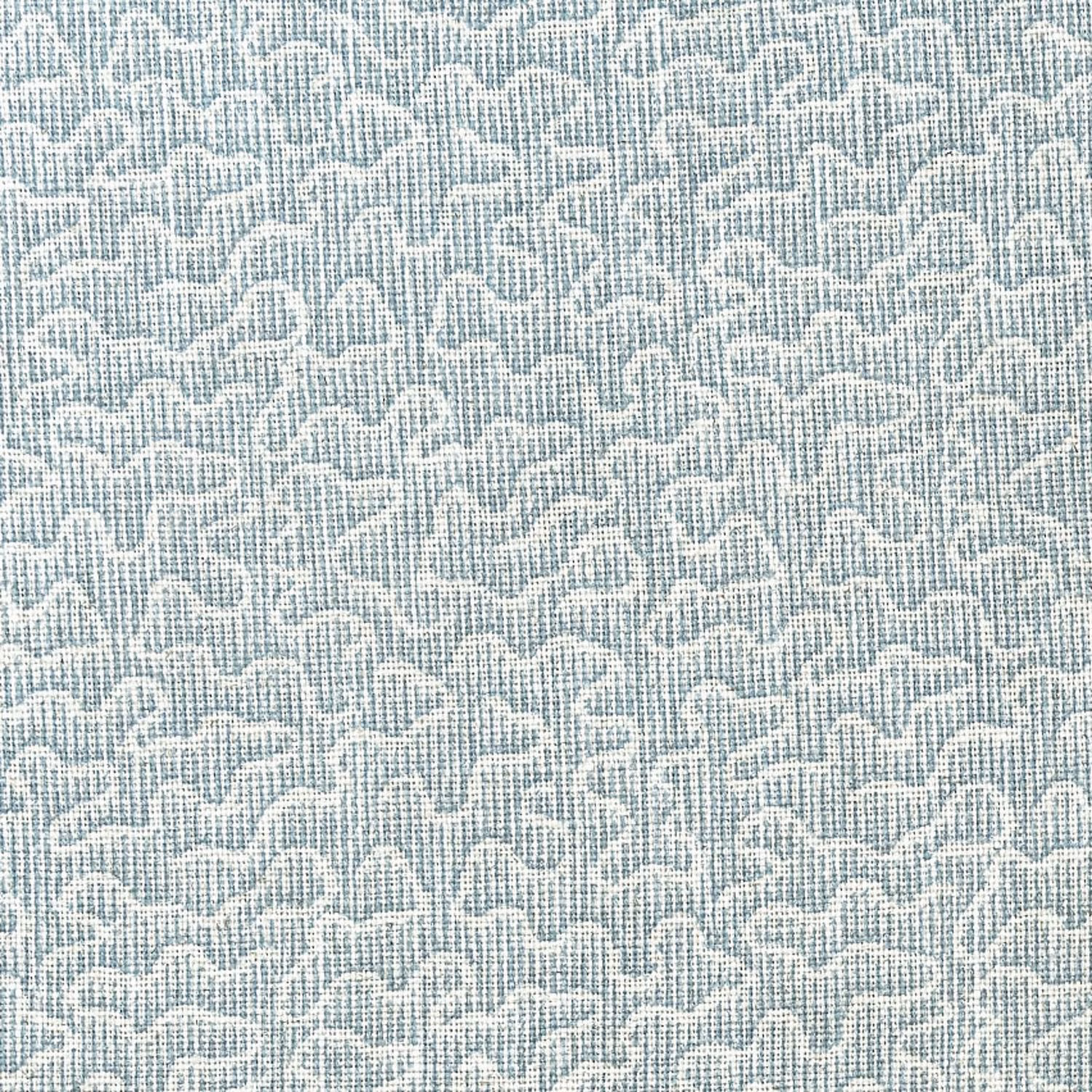 Pale blue-grey woven fabric with a fine abstract white looping motif