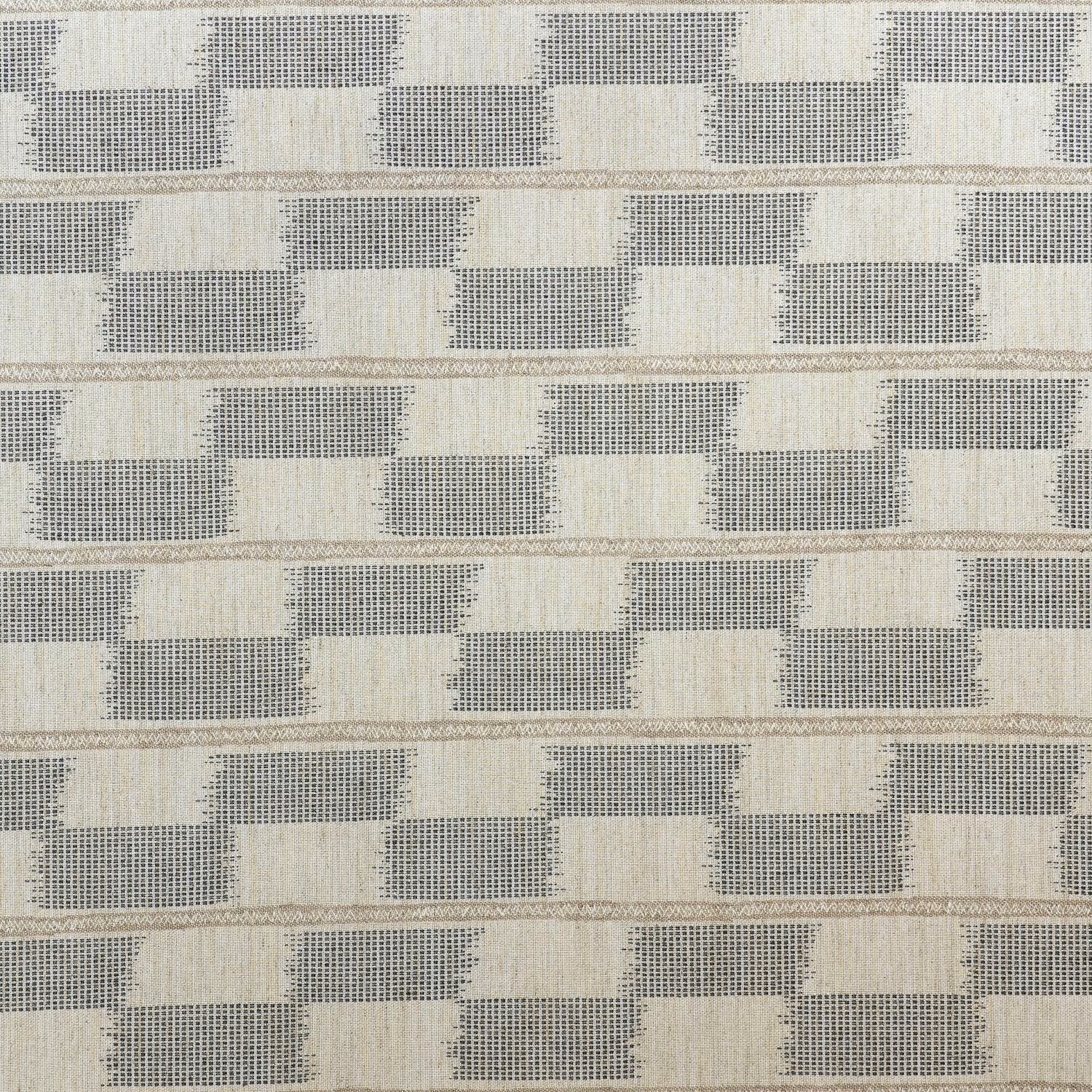 Warm sand woven fabric with grey stepped blocks and horizontal geometric bands