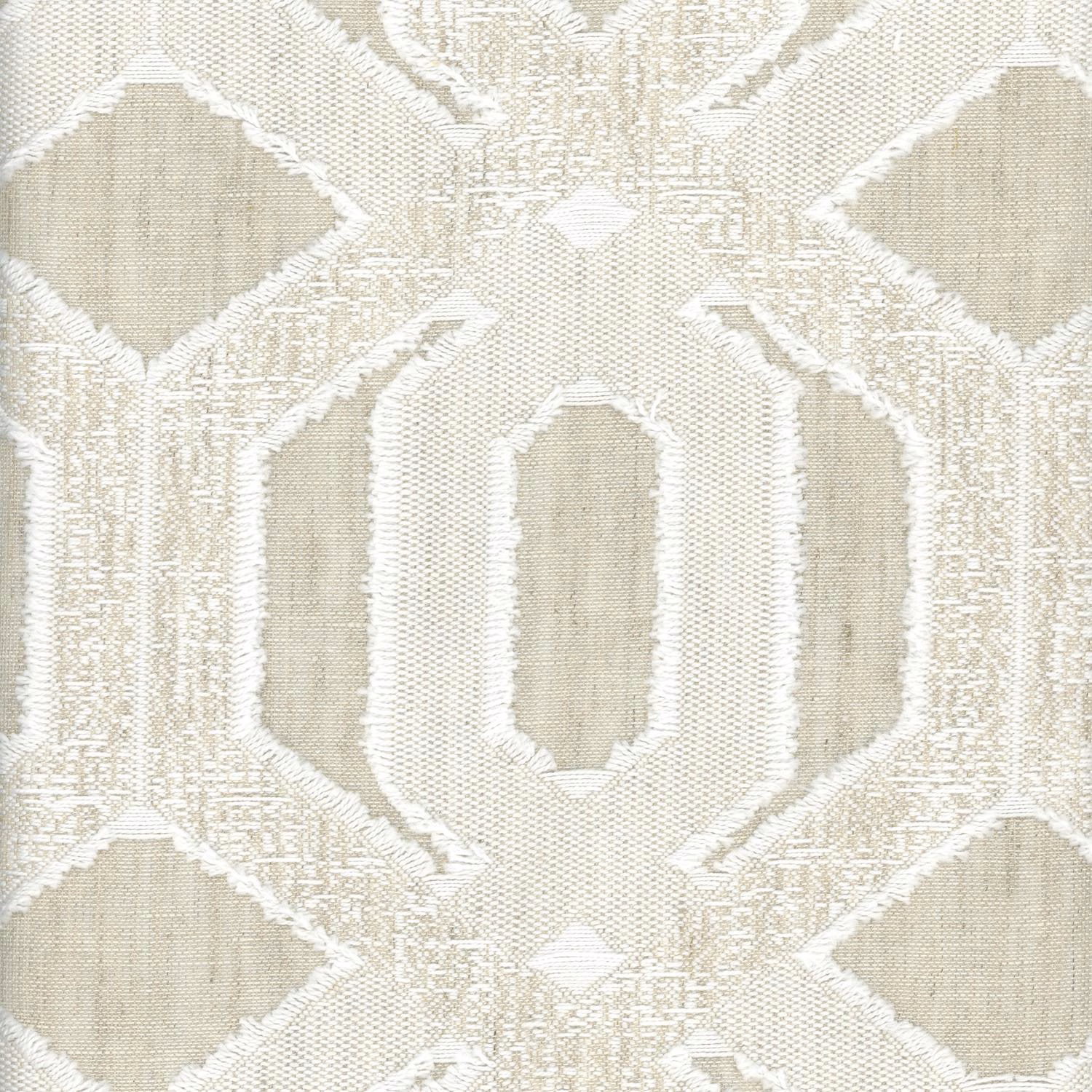 Warm natural beige woven swatch with oversized ivory geometric arches and diamonds