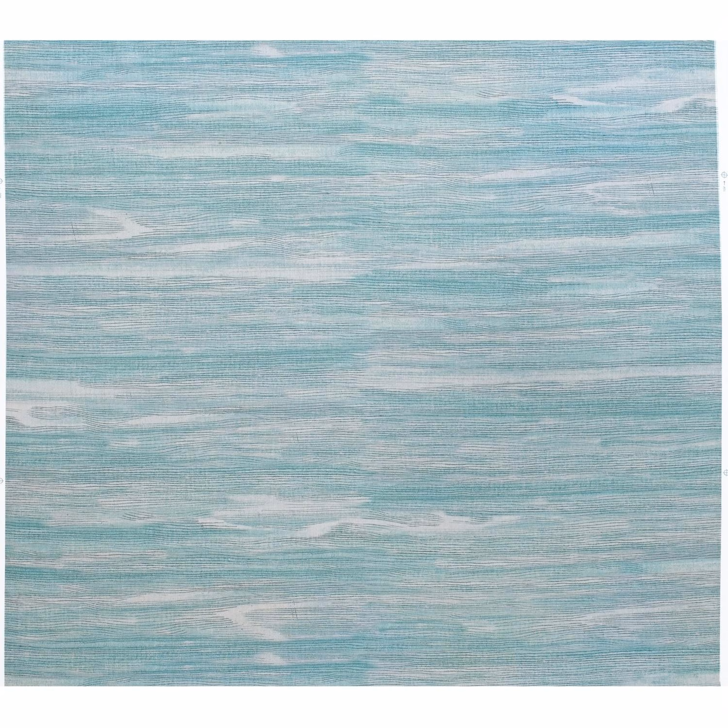 Pale aqua-teal woven fabric with cloudy horizontal striations and silvery highlights