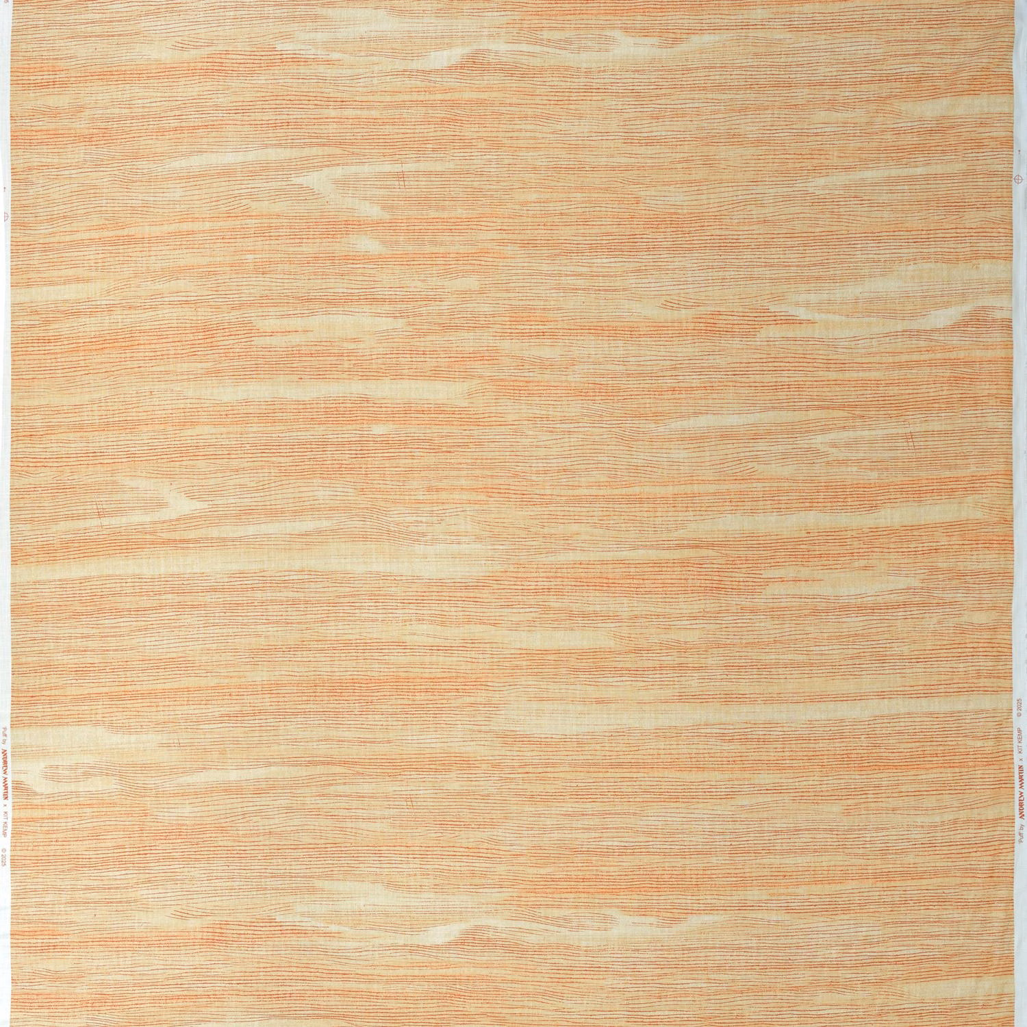 Warm rust and cream woven fabric with irregular horizontal striations and tactile fine lines