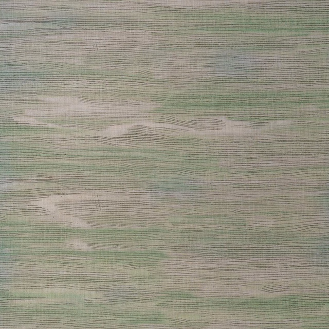 Harvest Moon sage-green fabric with fine horizontal lines and pale organic bands