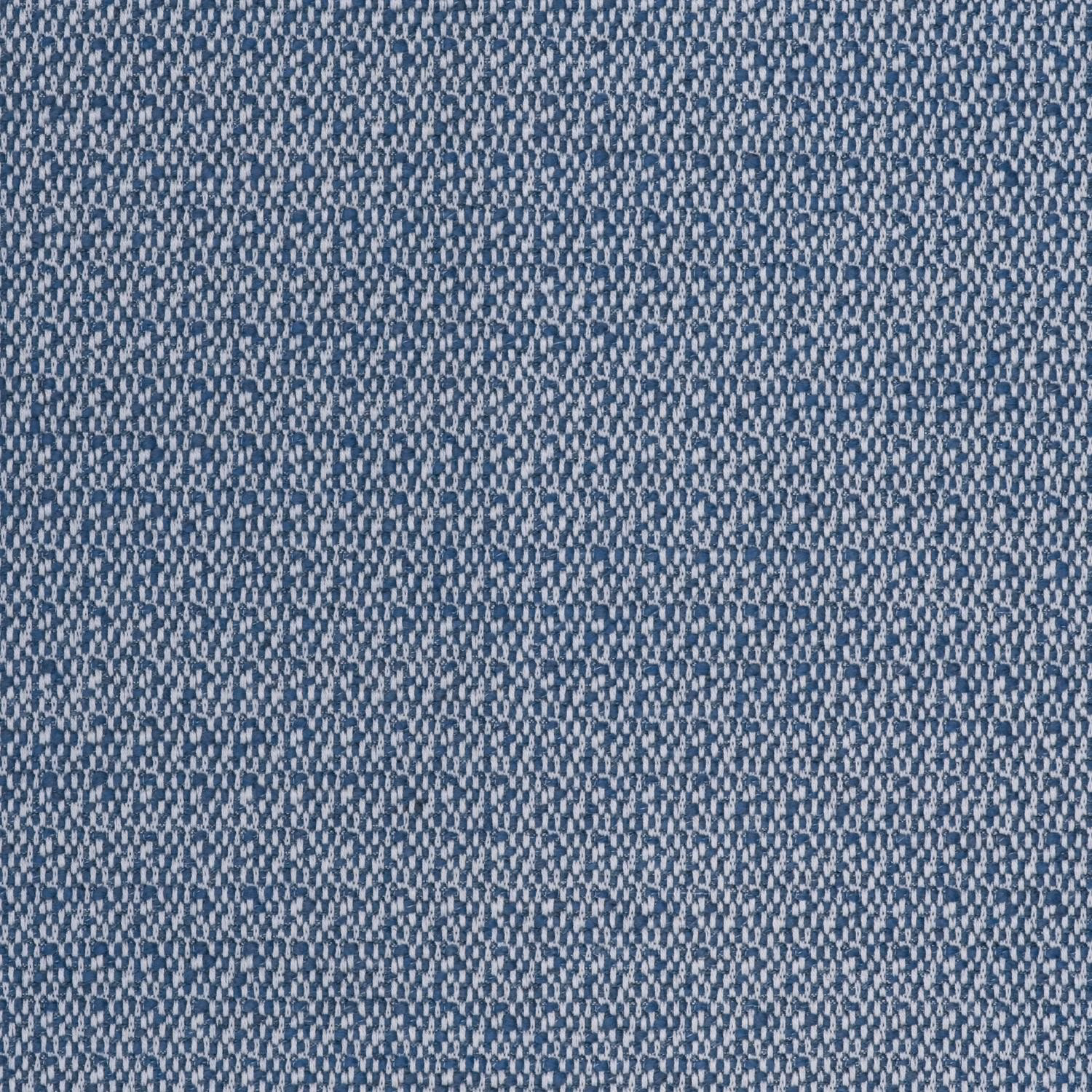 Close view of cool denim-blue fabric with pale flecked linen-weave texture