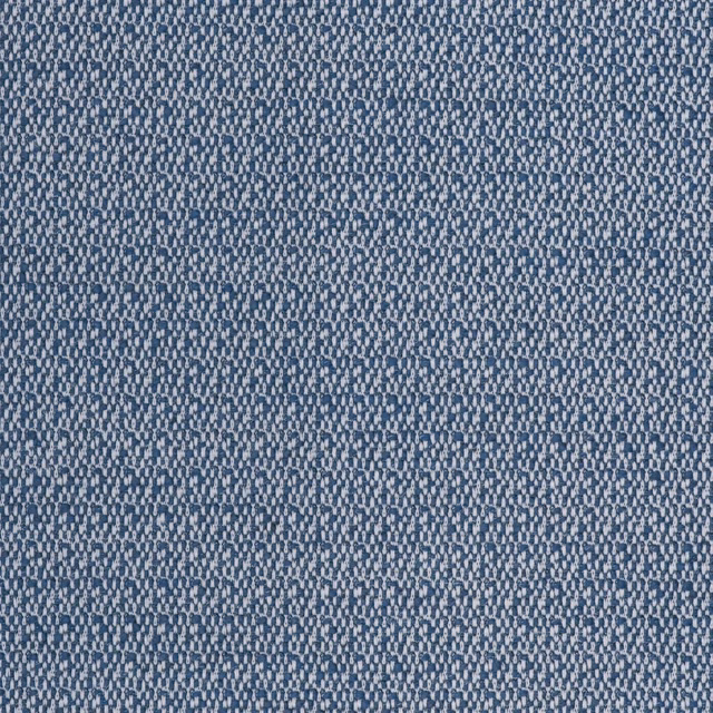 Close view of cool denim-blue fabric with pale flecked linen-weave texture