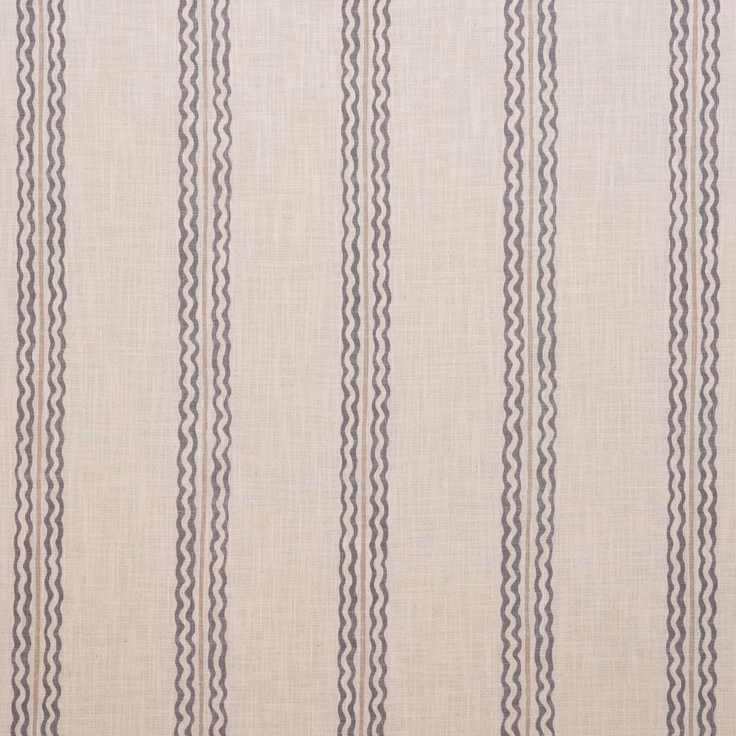 Pale stone woven fabric with muted rhubarb-grey irregular vertical wave stripes
