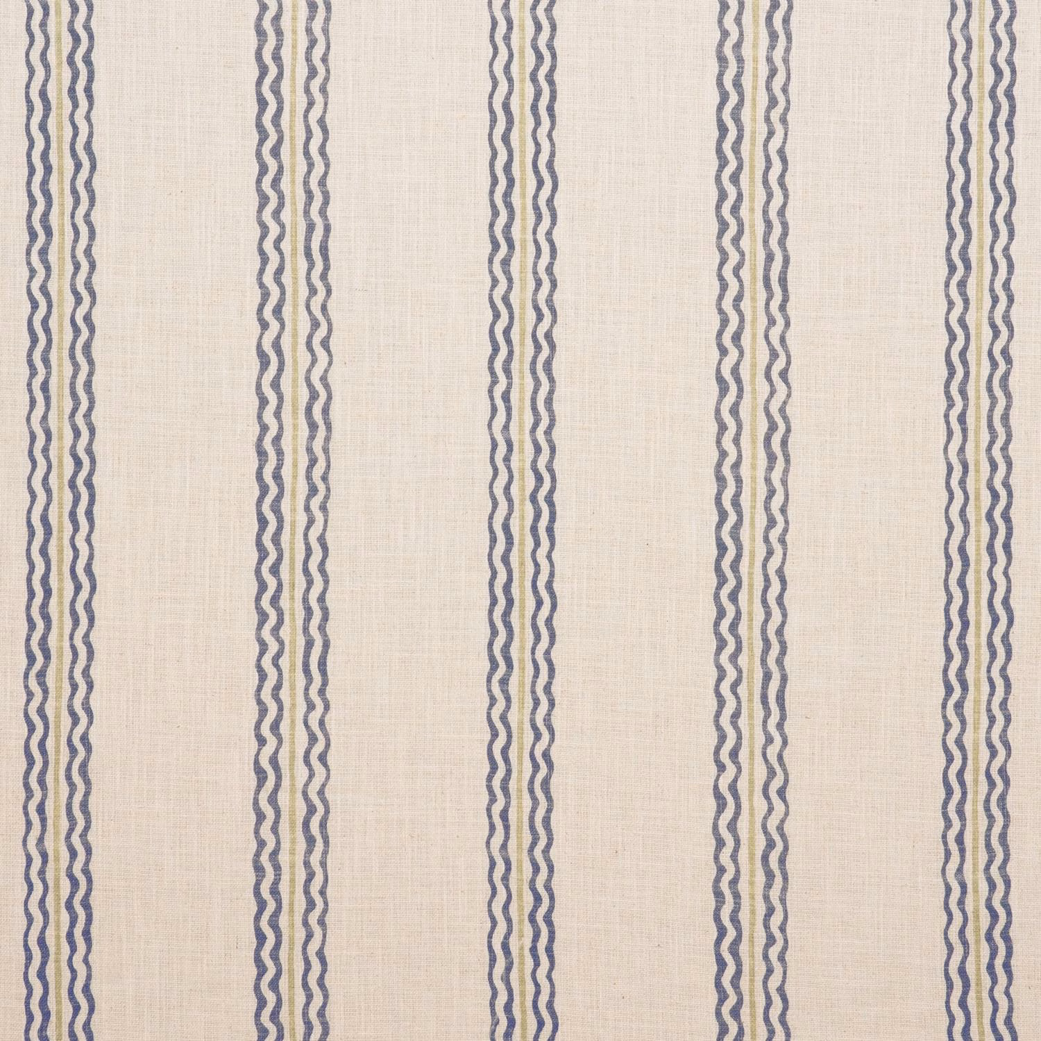 Ivory woven fabric with fine lilac-grey wavy vertical stripes
