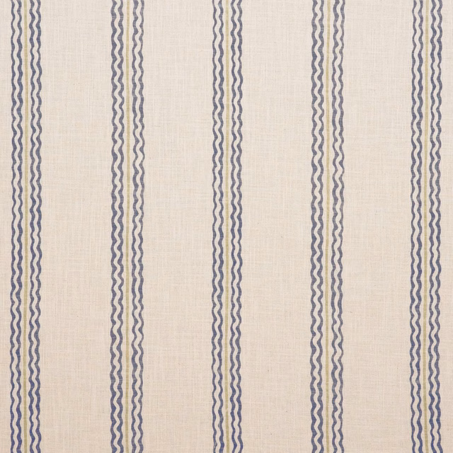 Ivory woven fabric with fine lilac-grey wavy vertical stripes