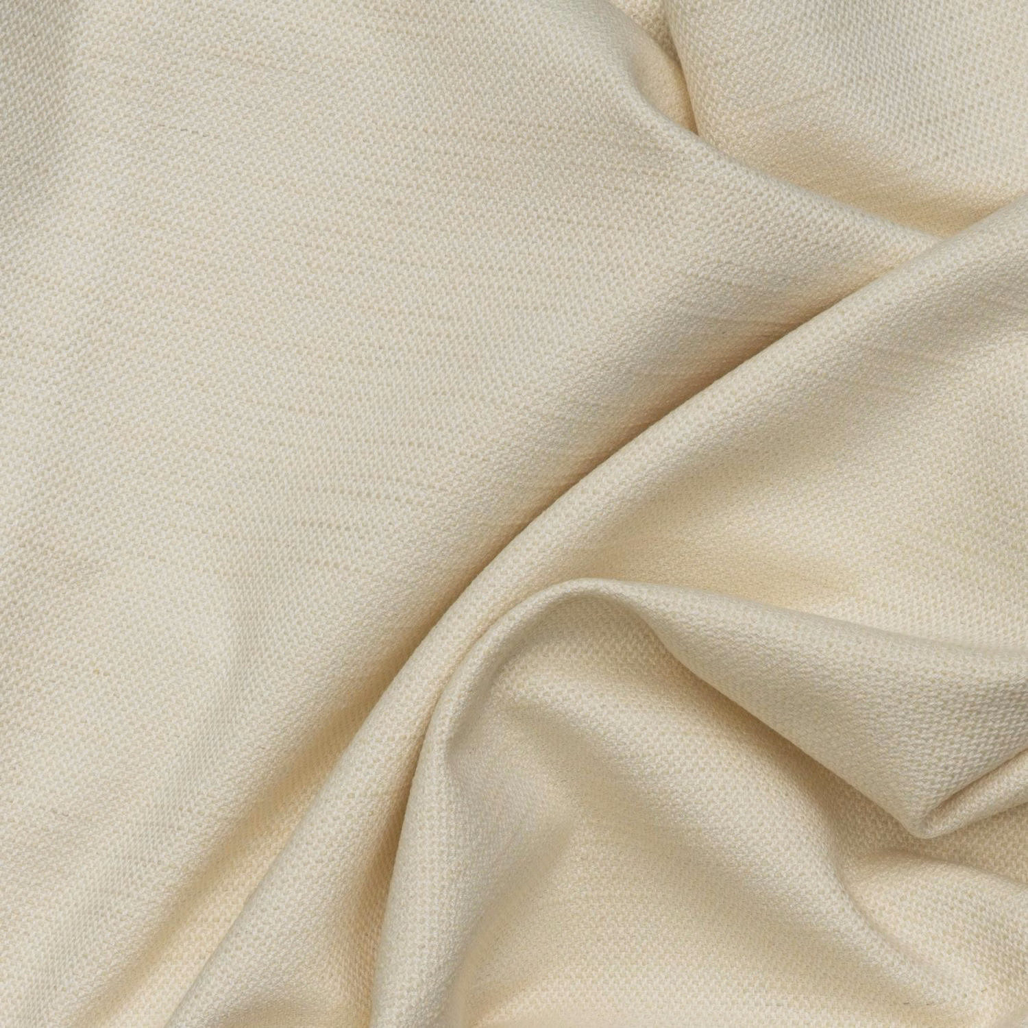 Off-white chalk fabric with fine herringbone texture gathered into soft folds