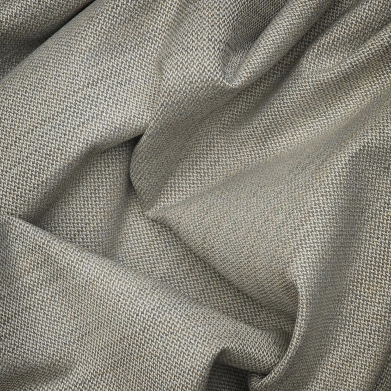 Cool grey Rowboat fabric with fine herringbone weave gathered into soft folds