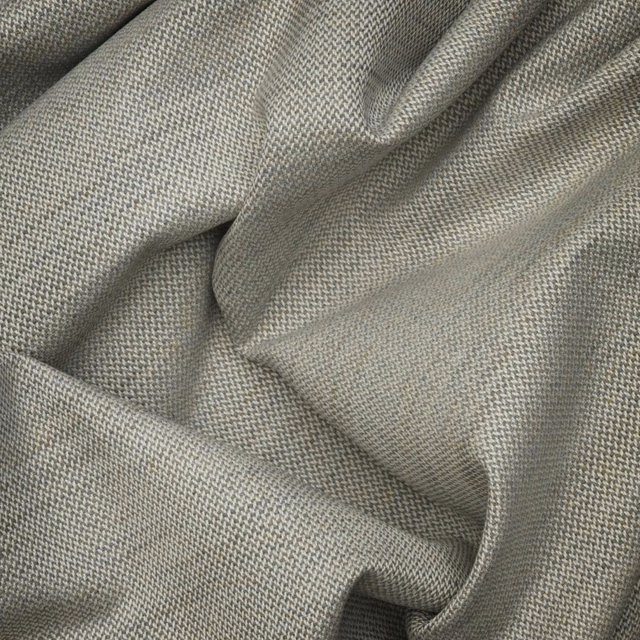 Cool grey Rowboat fabric with fine herringbone weave gathered into soft folds