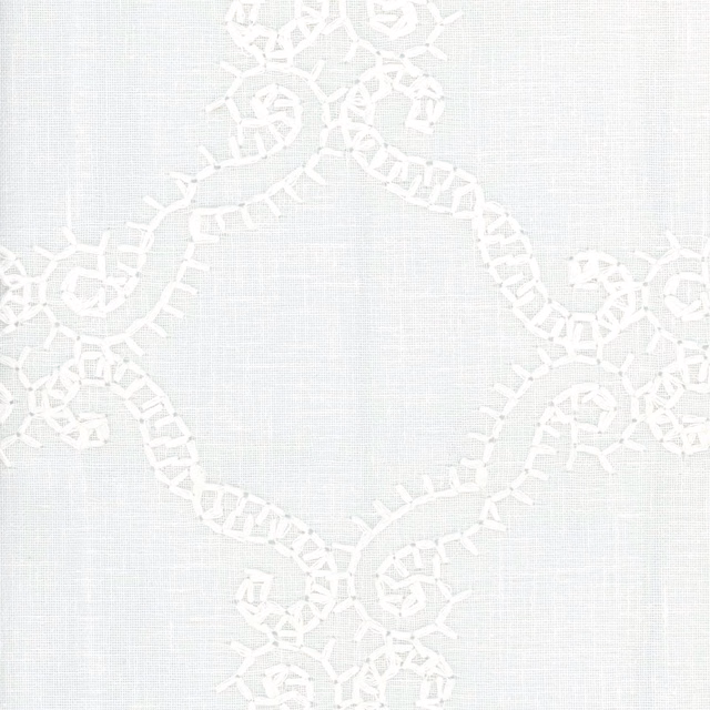 Pale ecru fine weave with white looping, lace-like sea-inspired motifs