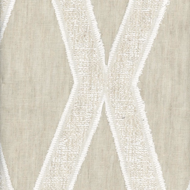Pale natural beige weave with broad ivory intersecting bands and tactile texture
