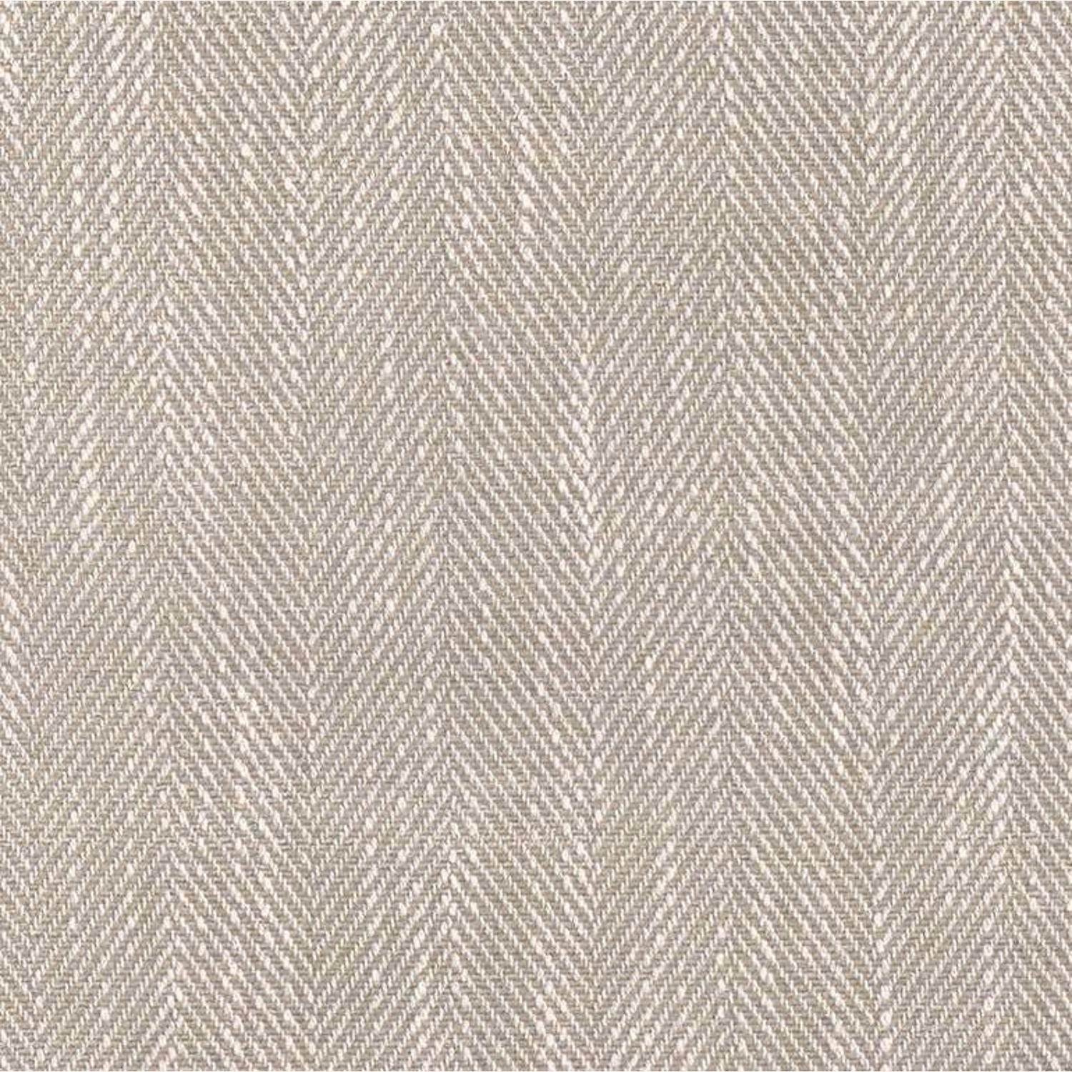 Close-up of warm ivory fabric with a fine taupe-grey herringbone weave