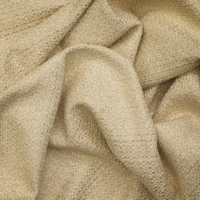 Warm oat-beige woven textile with slubbed texture and softly shifting light