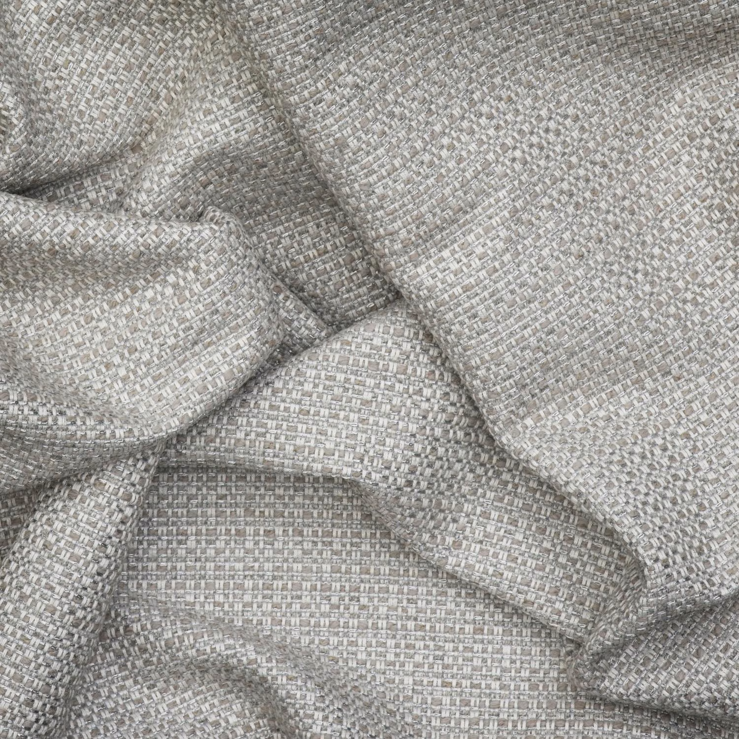 Dark grey woven fabric with fine crosshatched texture and folded surface