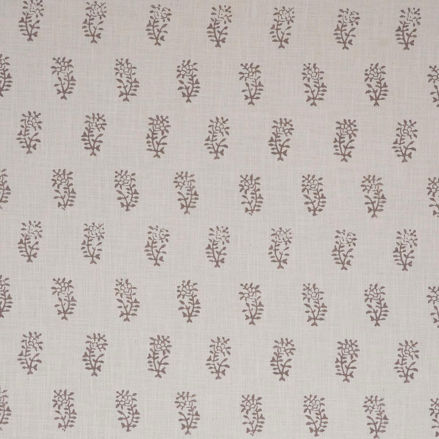 Pale beige woven fabric with evenly spaced taupe twig sprigs