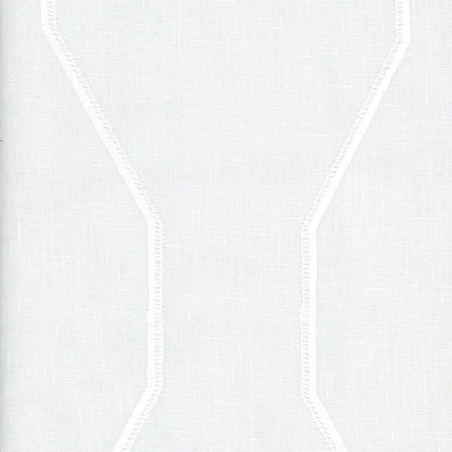 Pale ecru fabric with white angular vertical lines and fine woven texture