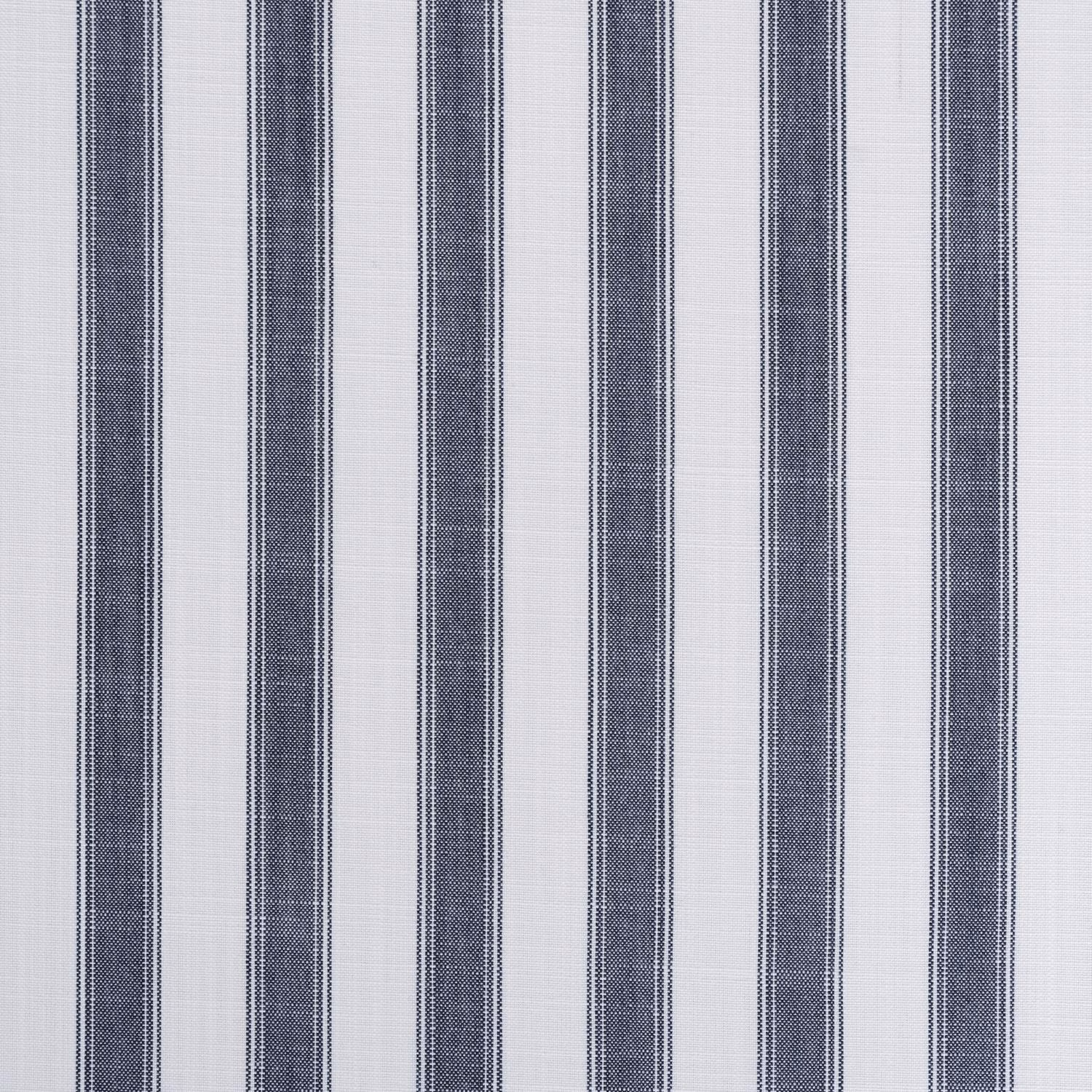 Navy and pale grey vertical stripe outdoor fabric with a fine woven texture