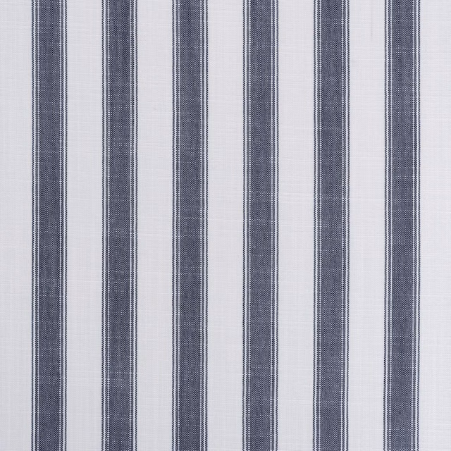 Navy and pale grey vertical stripe outdoor fabric with a fine woven texture