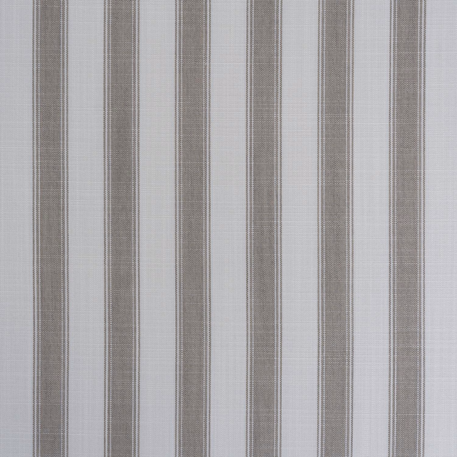 Muted sand taupe and pale grey vertical stripes on a fine woven ground
