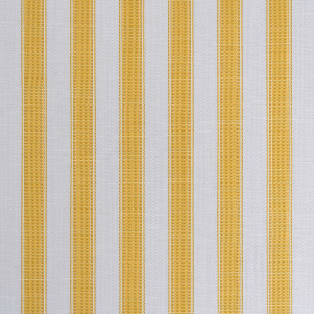Ochre-yellow vertical stripes on a pale grey, finely woven outdoor textile