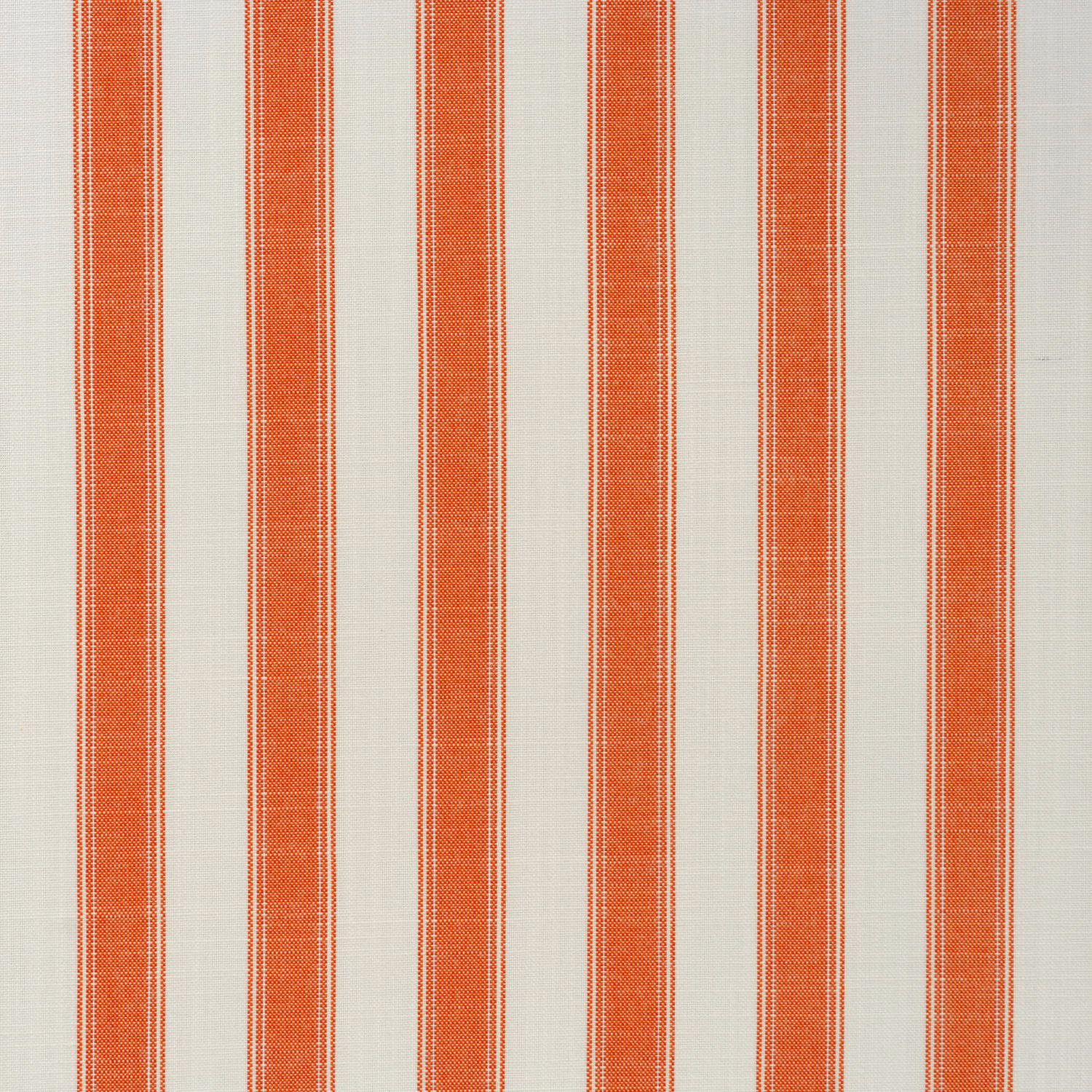 Coral terracotta vertical stripes with fine pinlines on a pale woven ground
