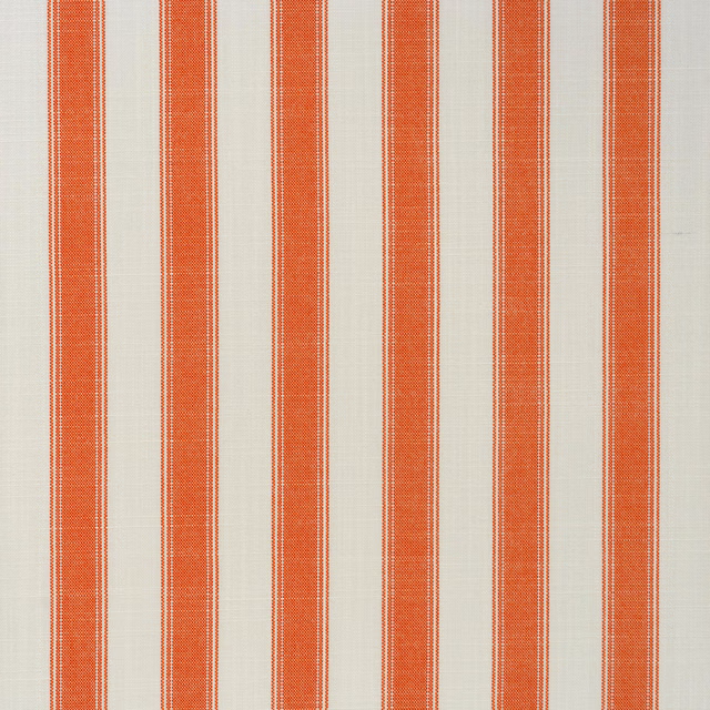 Coral terracotta vertical stripes with fine pinlines on a pale woven ground