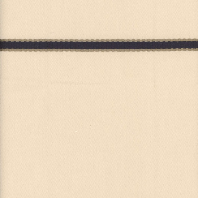 Ivory woven fabric with a single dark blue horizontal stripe