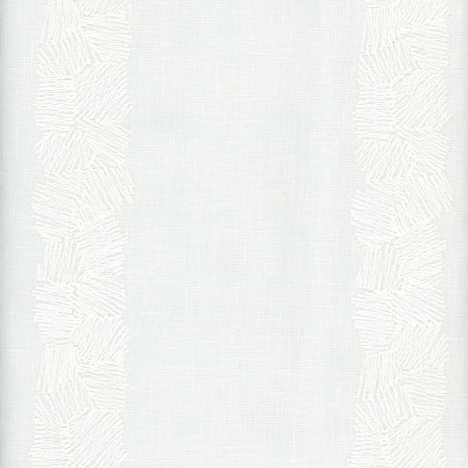 Pale ecru fabric with white feathery linear bands and a fine woven texture