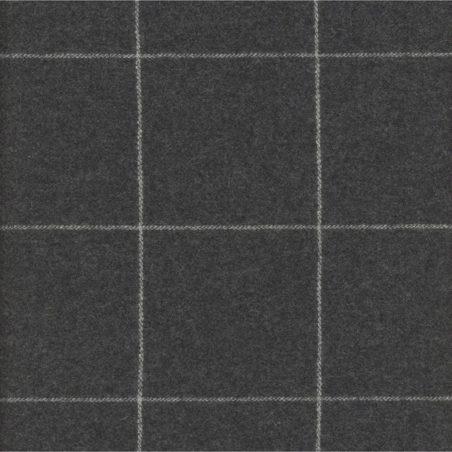 Charcoal grey fabric with a large pale windowpane check and softly mottled texture