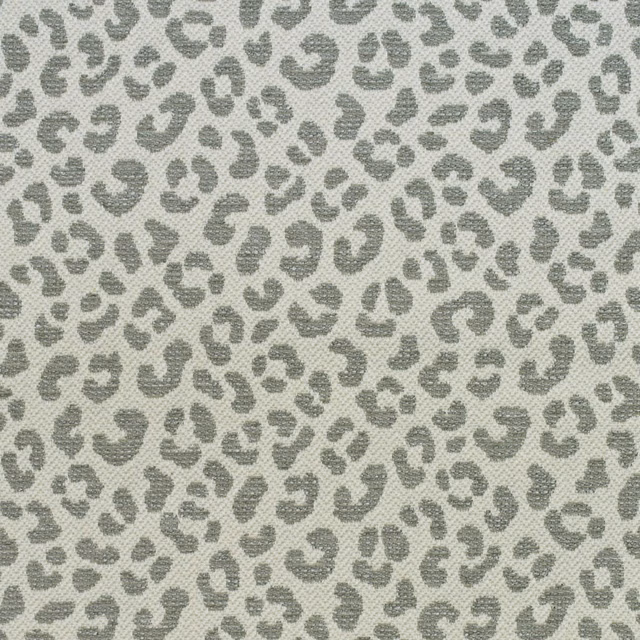 Cool grey leopard spots scattered across a softly textured cream woven ground