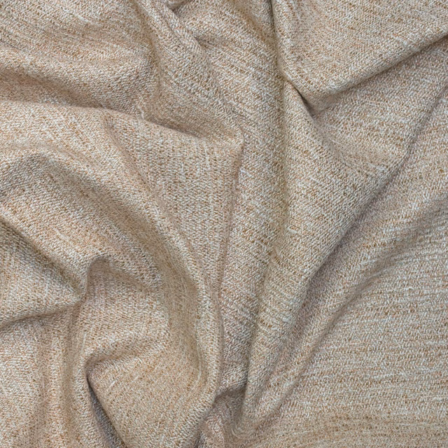 Warm oatmeal beige woven textile with fine flecks and softly rumpled tactile folds