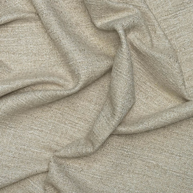 Soft greige stone plain weave gathered into shallow, tactile folds